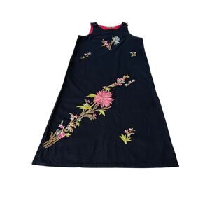 Take Two Clothing Company Dress 100% Cotton Black Maxi Embroidered Sz. L Pockets